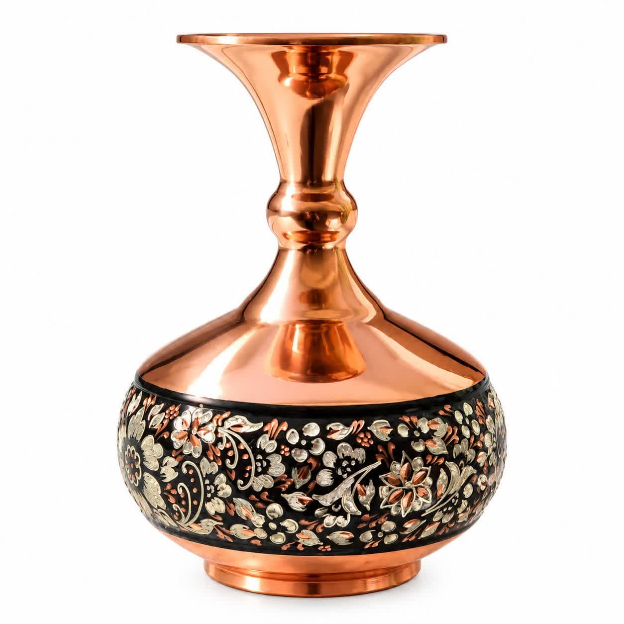 گلدان شلغمی ارتفاع 16 نقره کوب