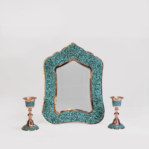 آیینه 40 و یک جفت شمعدان فیروزه کوب